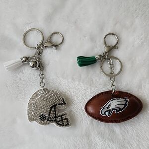 Philadelphia Eagles Football Silver Helmet Keychain Set Bag Charm